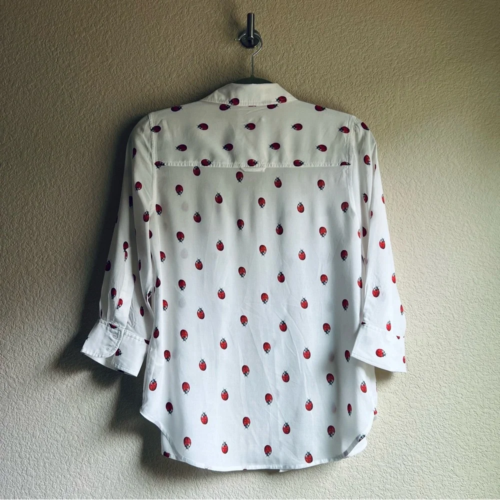 NWT L'Agence White Camille Ladybug Print Button-Up Shirt Size S - Picture 9 of 16